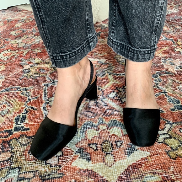 LOQ Shoes - LOQ Felipa Slingback Heel in Black Satin, 6.5